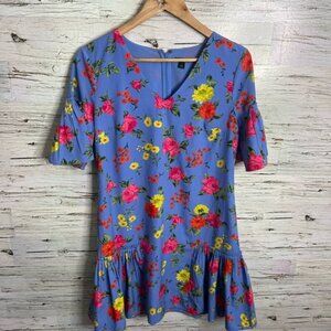 Ann Taylor floral pleated dress yellow blue size 4